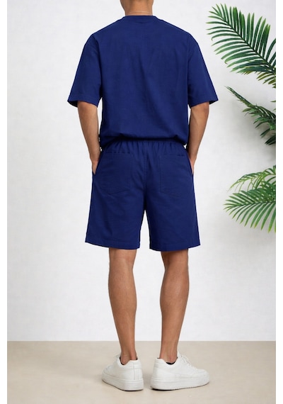 Tarz Cool Erkek Oversize Şort Takım V Yaka Yırtmaçlı Tişört Rahat Kesim Yazlık Takım Lacivert Tarz Cool Erkek Oversize Şort Takım V Yaka Yırtmaçlı Tişört Rahat Kesim Yazlık Takım Lacivert