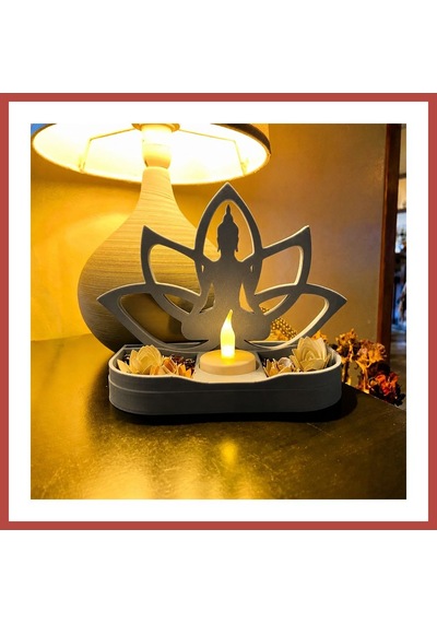 Bezos 3d Baskı Lotus Buda Mumluk - Dekoratif Tealight Mumluk-gri Erdotıca