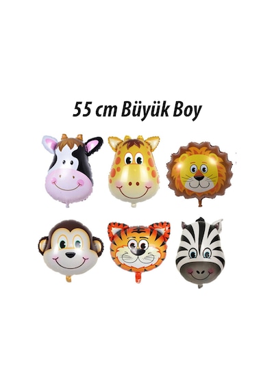 6 Adet Safari Konsepti Doğum Günü Hayvan Folyo Balon Seti