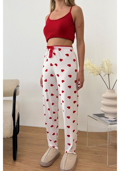 Giysa Kadın Beli Lastikli Kalp Desenli Pijama Altı Beyaz - 26y 4522