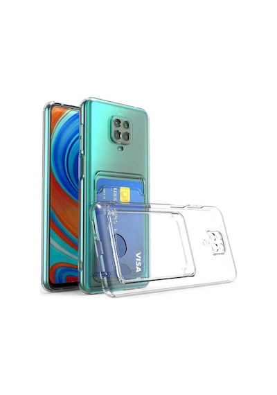 Redmi 9T Kılıf Darbe Emici Köşe Korumalı Kartlıklı Cüzdanlı Silikon Kapak Şeffaf