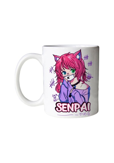 Anime Senpai Face Iki Tarafı Baskılı Kupa Bardak Çok Renkli
