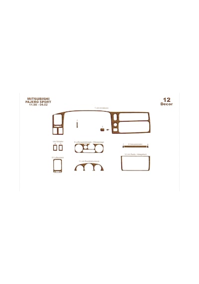 Mitsubishi Pajero Sport Torpido Kaplama 1998-2002 12 Parça Açık Meşe