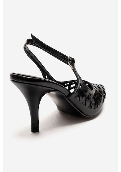 Luvishoes Jever Siyah Cilt Lazer Kesim Sivri Burun Slingback Kadın İnce Topuklu Ayakkabı Siyah Luvishoes Jever Siyah Cilt Lazer Kesim Sivri Burun Slingback Kadın İnce Topuklu Ayakkabı Siyah