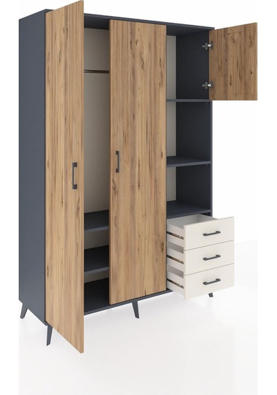 Hyperion Dolap 5 Raflı 3 Çekmeceli Tek Askılı 132x44x195 Antr... Antrasit