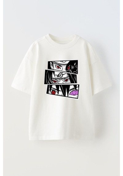 Thewert Unisex Uchiha Eyes By Feringrh Tasarım Baskılı Pamuk Beyaz Oversize T-shirt