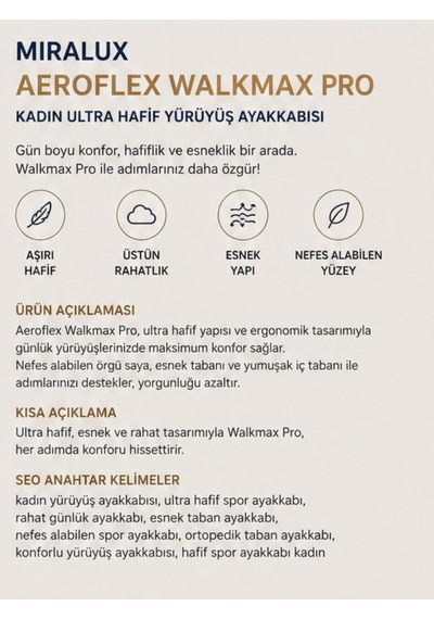 Walkmax Pro Bej Kadın Ultra Hafif Ekstra Rahat Ortopedik Nefe...