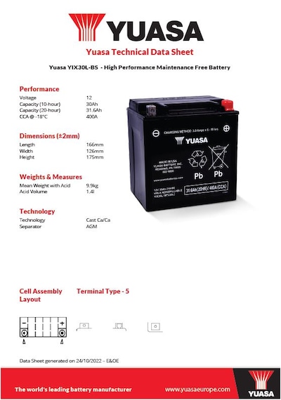 Yıx30l-bs 12v 30ah Motosiklet Aküsü