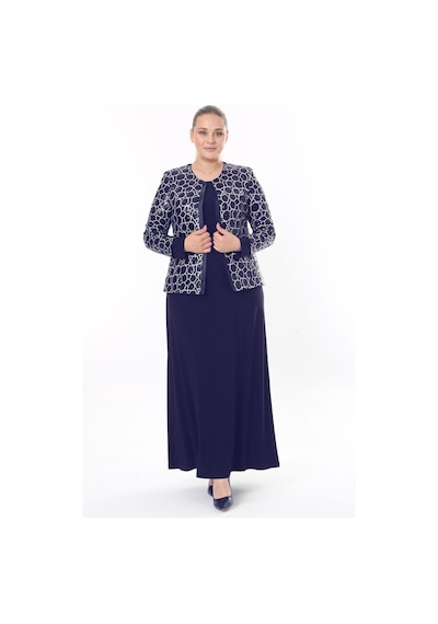 Ladies First Büyük Beden 3911 Lacivert Ceket+Elbise Takım 001