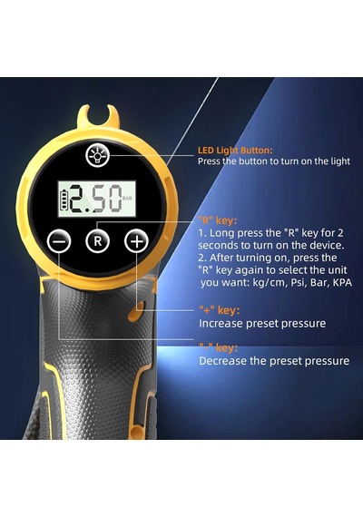 A6666 Şarjlı Lastik Şişirme Pompası, Led Işıklı, 3600mah Powerbank, Kablosuz Air Compressor