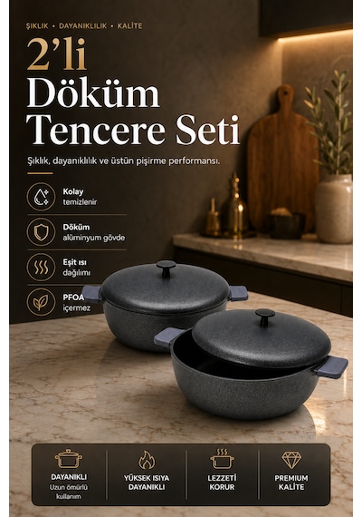 Aryıldız Pro Grade 2'li Döküm Tencere Seti Siyah