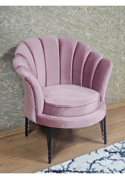 Zafir Tekli İstiridye Siyah Boyalı Telli Ayak Çay Seti Koltuk Tekli Berjer , Balkon, Salon, Ofis Pembe