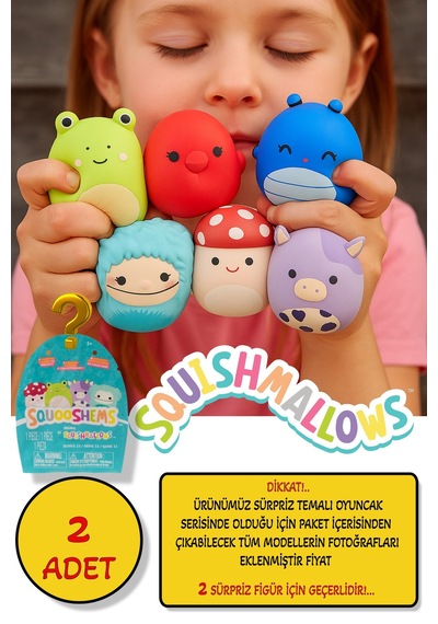 Squishmallows Squooshems 2 Adet - 6.5 Cm Vıp Sürpriz Yumuşacık Koleksiyon Oyuncağı Seri 11 Çok Renkli