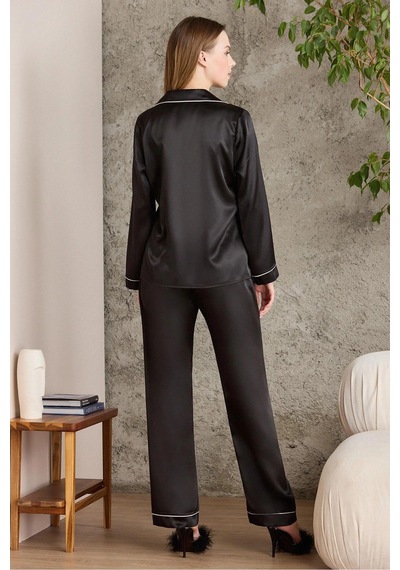 Pierre Cardin Saten Biyeli Kadın Pijama Takımı - 1200 Siyah