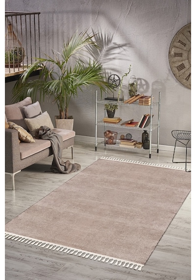 Vl Yuvarlak Comfort Ponpon Saçaklı Peluş Post Halı Kahverengi Halı Kahverengi Ponpon Saçaklı