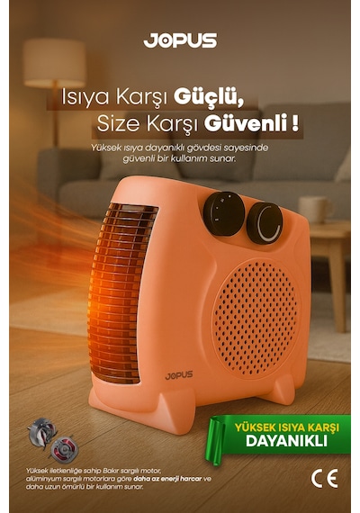 Jopus 2000W Elektrikli Fanlı Isıtıcı, Termostatlı, Sıcak-Soğuk Hızlı Isıtma, 25 m² Alan Kapasitesi - Somon
