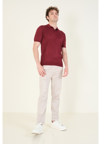 Giyim Dünyası Erkek Yanları Desenli Polo Yaka Merserize T-shirt Bordo 001