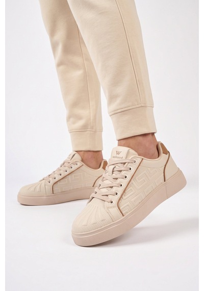 Walkway Bej Bağcıklı Kalın Tabanlı Rahat Şık Unisex Casual Yürüyüş Ve Spor Ayakkabı Sneaker 26201 G