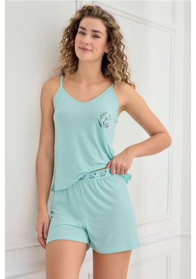 Cotonhause Kadın İnce Askı Kaşkorse Şortlu Mavi Pijama Takımı 70702-941 mavi