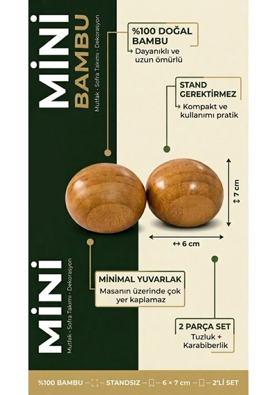 Makri Home Yuvarlak Bambu Tuzluk & Karabiberlik Seti Doğal Bambu Baharatlık Diğer
