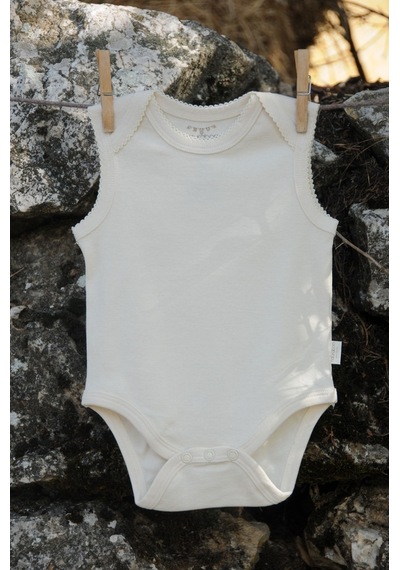Naturaborn Naturaborn Gots Organik Sertifikalı Kroşetalı Kolsuz Bebek Body Bej