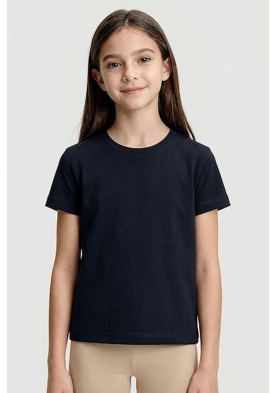 Standart Fit Basic O Yaka 3lü Paket Siyah-beyaz-lacivert Unisex Çocuk T-shirt - 11328 Lacivert - Beyaz