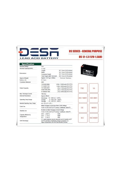 Desa Ds 12V -1.3Ah Bakımsız Kuru Akü