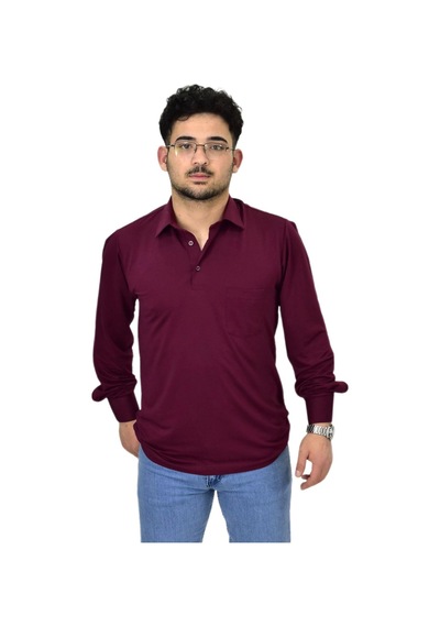 Erkek Gömlek Yaka Uzunkol Tişört T6063 Bgl-st04542 Bordo