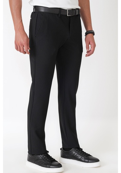 Comfort Fit Petek Dokuma Esnek Pamuklu Siyah Pantolon P 1230