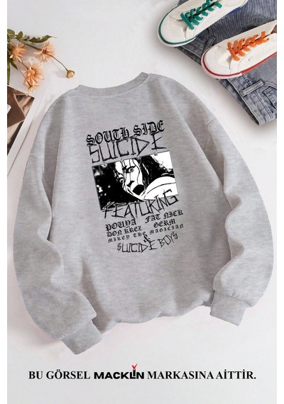 Macklin Unisex Kadın Erkek South Side Suicide Özel Tasarım Baskılı Bisiklet Yaka Sweatshirt Gri Mck1324 Gri