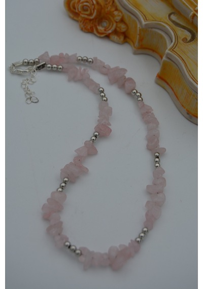 Stoneage Pembe Kuvars Aşk Taşi  Kolye Kırmızı