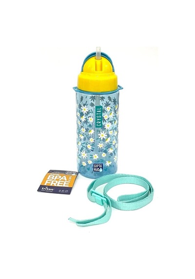 Gıpta Mavi Crystal Tritan Desenli Pipetli Matara Suluk 500 Ml