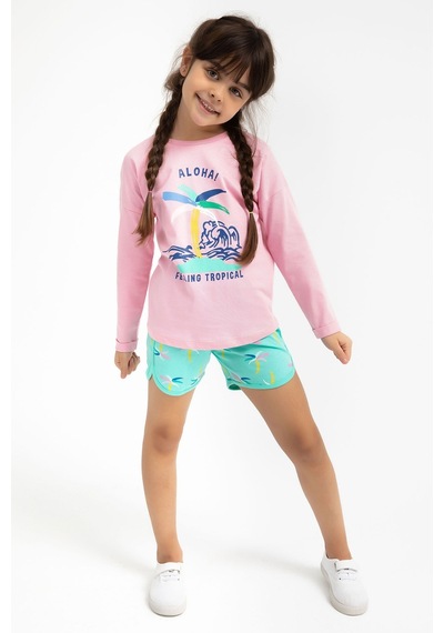 Rolypoly Feeling Tropical Pembe Kız Çocuk Uzun Kol Şort Takım 5274-29394 Pembe