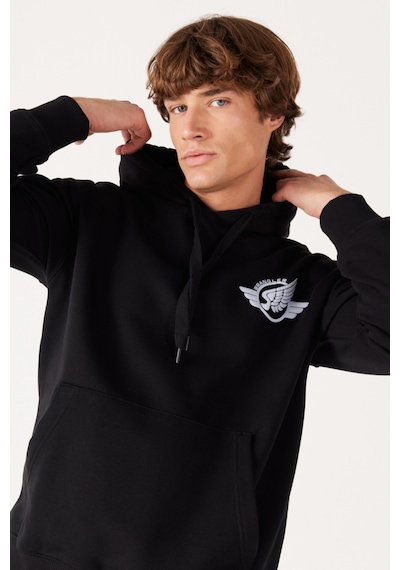 Wrangler Loose Fit Rahat Kesim Siyah Erkek Kapüşonlu Sweatshirt W232246001 Siyah
