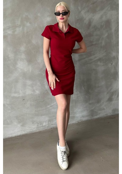 Madmext Bordo Düğmeli Polo Yaka Kadın Elbise Mg2305 Bordo