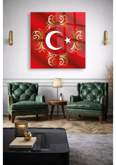 Türk Bayrağı Ay Yıldız Gold Osmanlı Cam Tablo Modern Sanat Tablosu Uv Baskılı Canlı Renkler Yatak Odası Ve Antre Anlamlı Hediye Seçeneği