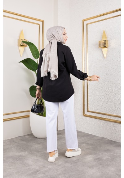Nevayla Moda Beli Lastikli Keten Pantolon - Beyaz / A0104 Beyaz
