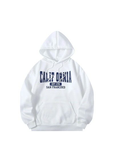 Califor Ornia 1776 Sweatshirt - Beyaz Baskılı Oversize Kışlık Kalın Kapüşonlu Beyaz
