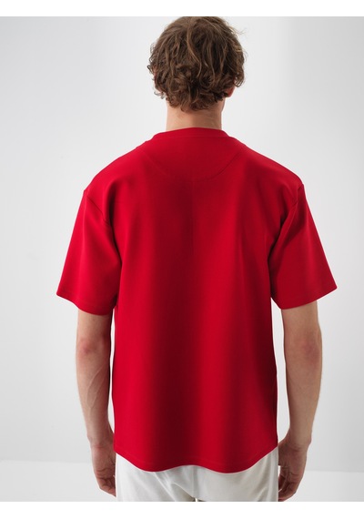 Xint Kırmızı Pamuk Dokulu Oversize Tişört 502175