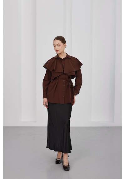 Storm Wear Yaka Detaylı Kadın Gömlek Kahverengi
