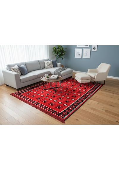 Etnik Motifli Otantik Dekoratif Kilim Desenli Halı 160cmx250cm M1 Kırmızı