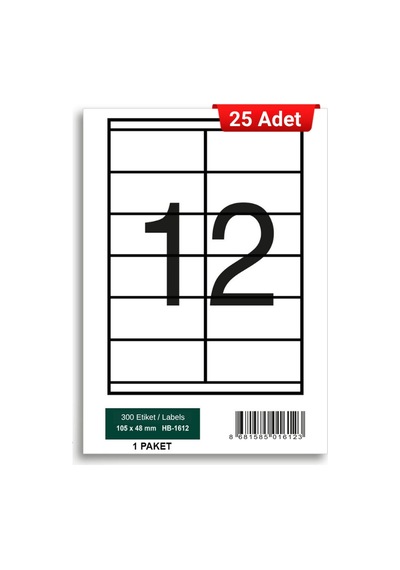 Herboy Hb-1612 105 X 48 Mm A4 Baskılı Laser Etiket 25 Adet