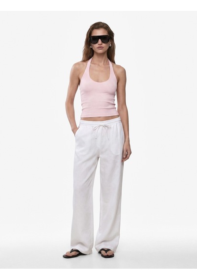 Koton Pamuklu Ribanalı Slim Fit Sırt Dekolteli U Yaka Bluz Pembe 6sak10338ek Gül