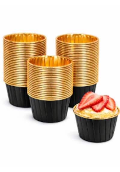 Kağıt Muffin Kek Kalıbı İçi Altın Siyah - Altın