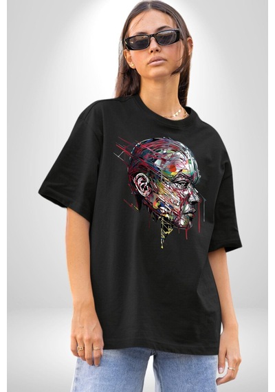 İnsan Kafası Sulu Boya Pamuklu Bisiklet Yaka Unisex Oversize Boyfriend Dijital Baskılı Siyah T-shirt Siyah İnsan Kafası Sulu Boya Pamuklu Bisiklet Yaka Unisex Oversize Boyfriend Dijital Baskılı Siyah T-shirt Siyah