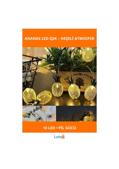 2m 10 Led Pilli Ananas Tasarımlı Dekoratif Işık 2 Kademeli 1 Adet