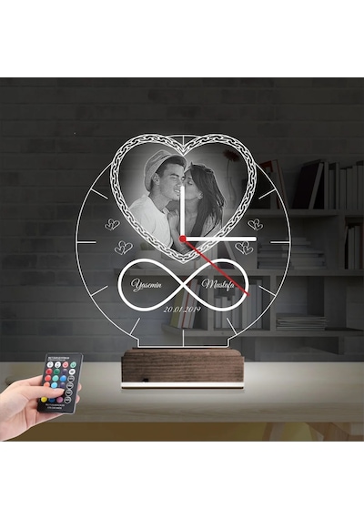 Luvivia Kalp Sevgiliye Hediye V2 Fotoğraflı Saatli 3d Lamba - Masa Gece Lambası