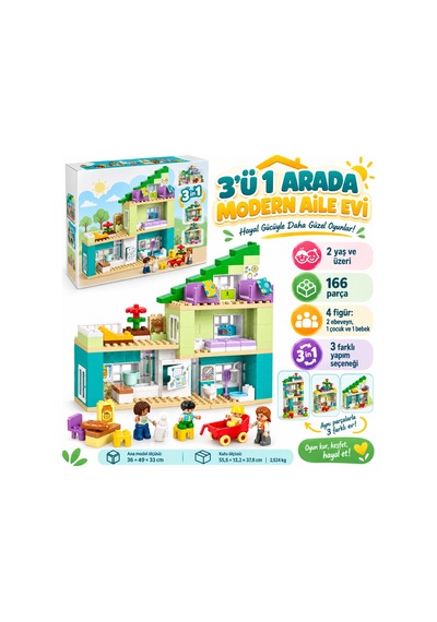 10470 3ü1 Arada Figürlü Modern Aile Evi 166 Parça +2 Yaş