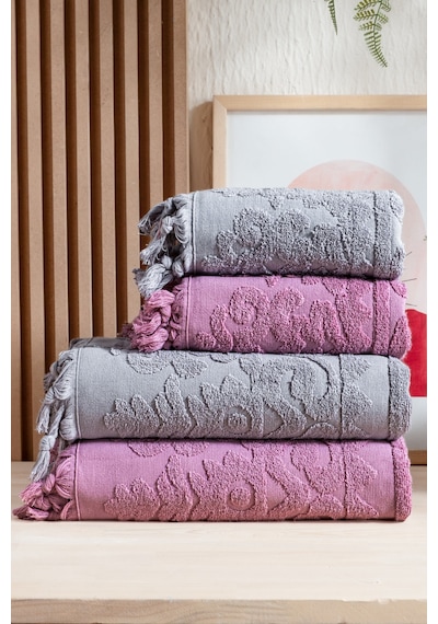 Kumsal 4'lü Hamam Seti %100 Pamuk 2 Adet 70x140 Beden, 2 Adet 50x90 El, Yüz, Saç Havlu , 1250gr Antrasit - Mürdüm