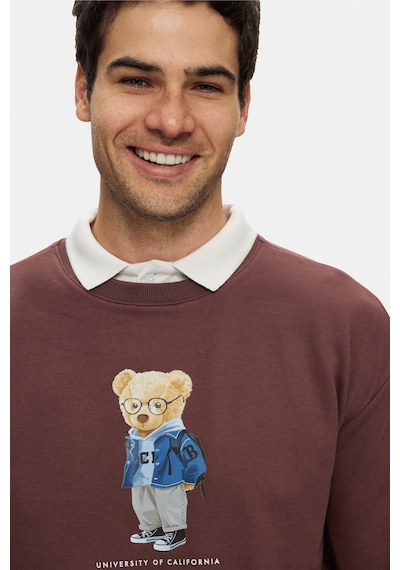 UCLA Rocky Koyu Kahve Bisiklet Yaka Pamuklu Baskılı Loose Fit Erkek Sweatshirt Koyu Kahverengi